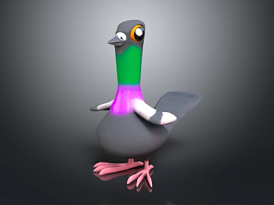 3D Pigeon Model With Gray Body Green Neck Purple Chest White Wings And Pink Feet 3d model