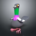 3D Pigeon Model With Gray Body Green Neck Purple Chest White Wings And Pink Feet