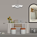 French Cream Style Office Desk Chair Combination Books Computer Chandelier 3d model