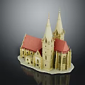 Cartoon Scene Featuring Detailed Church Model With Red Roof And Twin Spires