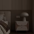 Modern Bedside Table with Curved Drawers Gold Legs and Mushroom Lamp in Cozy Bedroom