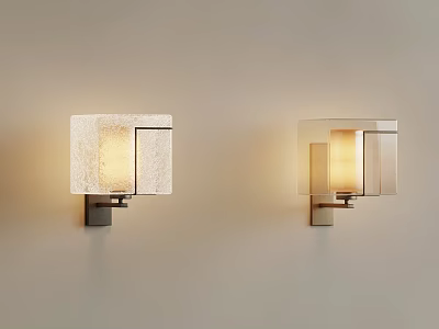 Modern Wall Lamps With Textured And Clear Glass Shades Mounted On Beige Wall 3d model