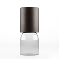 Modern Table Lamp Featuring White and Brown Leather Shades and Clear Glass Base