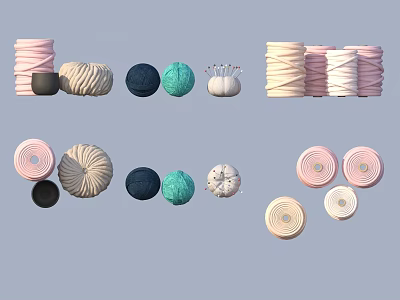 Colorful Textured Rolled And Round Household Items In Pastel Pink Blue White Black 3d model