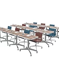 Modern Conference Table With Metal Frame Blue Red Chairs And Mobile Wheels 3d model