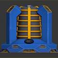 Sci Fi Mechanical Structure In Blue And Orange With Ring Design And Support Frames 3d model