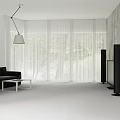 Modern Living Room Interior With White Walls Wooden Wall Black Sofa Brown Lounge Chair And Floor Lamp