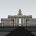 Classical Office Building with Grand Tower and Symmetrical Columns Architectural Design 3d model