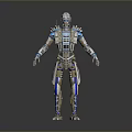Futuristic Sci Fi Robot Game and Movie Character With Mechanical Armor and Silver Blue Design