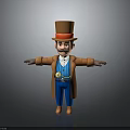 3D Cartoon Character Wearing Top Hat Brown Coat Red Bow Tie And Pocket Watch