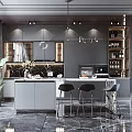 Elegant Modern Bar Counter With Marble Top Pendant Lights And Black Stools In Stylish Interior