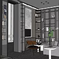 Contemporary Living Room Interior Design With Comfortable Sofa Coffee Table Bookshelves And Green Plant