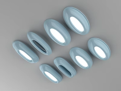 Light Blue Oval Lighting Fixtures With White Light Sources Arranged Neatly Against Gray Background 3d model
