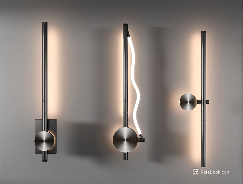 Modern Wall Lamps with Sleek Metal Finish and LED Lighting Design 3d model 