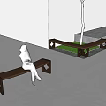 Wooden Landscape Seats With Metal Frames Under Tree And Grass Area With Girl Sitting