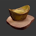 Traditional Gold Jewelry Yuanbao Shape With Carved Design On Wooden Base