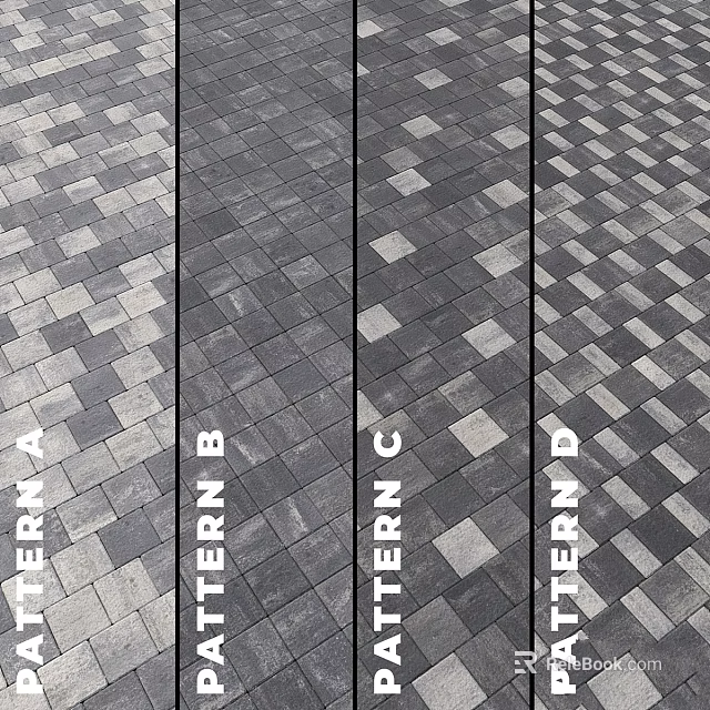 Gray And Black Paving Blocks Featuring Four Different Patterns For Outdoor Design 3d model 