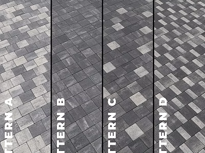 Gray And Black Paving Blocks Featuring Four Different Patterns For Outdoor Design 3d model