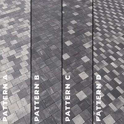 Gray And Black Paving Blocks Featuring Four Different Patterns For Outdoor Design 3d model