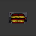 Futuristic Industrial Gate With Gray Frame Red Panels Yellow Stripes And Red Buttons