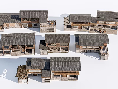 Traditional Guesthouse Architecture With Tile Roof Wooden Structure And Courtyard Design 3d model