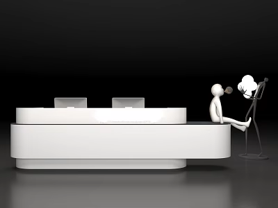 Modern Smooth White Reception Desk Design With Curved Surface And Figurines 3d model