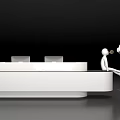 Modern Smooth White Reception Desk Design With Curved Surface And Figurines 3d model