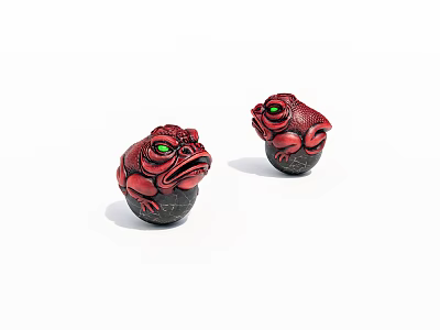 Red Toad Figurines With Green Eyes As Decorative Ornaments On White Background 3d model