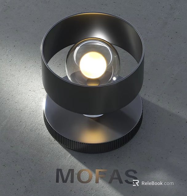 Modern Black Table Lamp With Circular Ring Structure And Illuminated Spherical Bulb On Gray Surface 3d model 