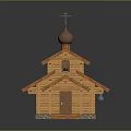 Wooden Church Building With Metal Roof Cross Dome And Stone Base Steps