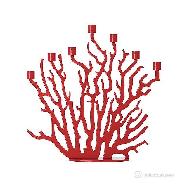 Red Coral Shaped Candle Holder With Multiple Branches For Tabletop Decoration 3d model 