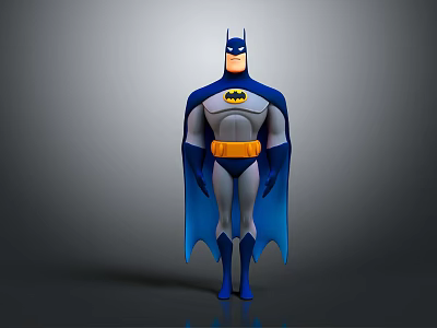 Batman Superhero Character in Blue Gray Costume With Yellow Belt and Blue Cape 3d model