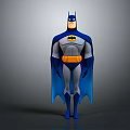 Batman Superhero Character in Blue Gray Costume With Yellow Belt and Blue Cape