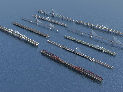 Cross-river bridge cable bridge car bridge municipal bridge 3d model