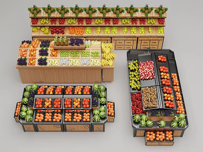 Fruit Vegetable Display Shelving Units with Multi Tiered Wooden Compartments for Fresh Produce Arrangement 3d model