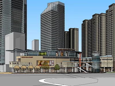 Modern Commercial Street Design With High Rise Buildings And Retail Shops 3d model