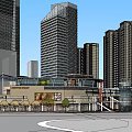 Modern Commercial Street Design With High Rise Buildings And Retail Shops