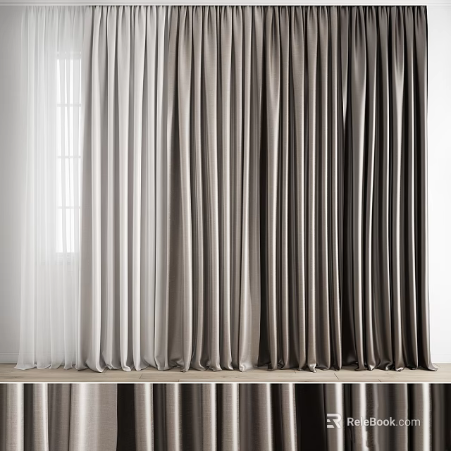 Modern Gray Curtains With Textured Fabric And Layered Design For Window Decoration 3d model 