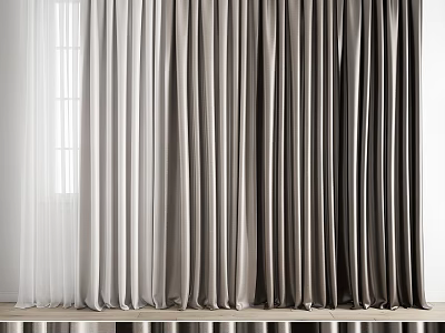 Modern Gray Curtains With Textured Fabric And Layered Design For Window Decoration 3d model