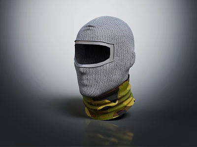 Gray Mesh Protective Headgear With Goggle Visor And Camouflage Neck Design 3d model