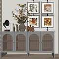 Stylish Ceramic Vase With Fresh Flowers On Grey Cabinet And Framed Wall Art
