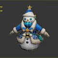 Festive Decorative Snowman With Blue Star Hat Green Eyes And Snowflake Accents