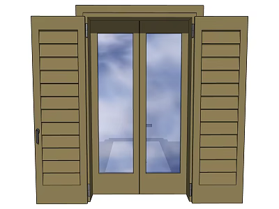 Wooden Double Doors With Shutter Panels And Glass For Outdoor View 3d model