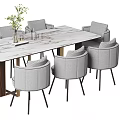 Modern Dining Table Set With Marble Top And Gray Upholstered Chairs 3d model
