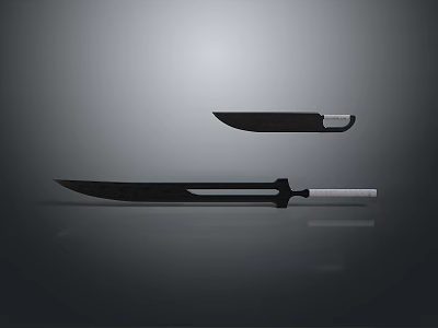 Black Bladed Swords With White Handles Featuring Long And Short Designs 3d model
