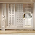 Modern Room Divider With Various Patterns Glass Panels And Artistic Statue 3d model