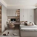 Modern Tatami Bedroom Interior With Bed Desk Chair Built in Storage Cabinets And Minimalist Design