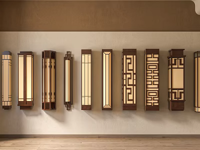 Traditional Wooden Frame Wall Lamps With Warm Lighting And Various Designs 3d model