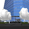 Two Modern Tall Office Buildings With Glass Curtain Walls And Green Surroundings