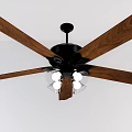 Ceiling Fan With Wooden Blades Black Body And Transparent Lampshades With Bulbs